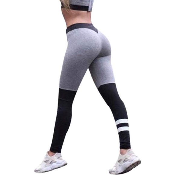 Oksale Pants - Gray, Black, with 2 White stripes Workout Leggings
